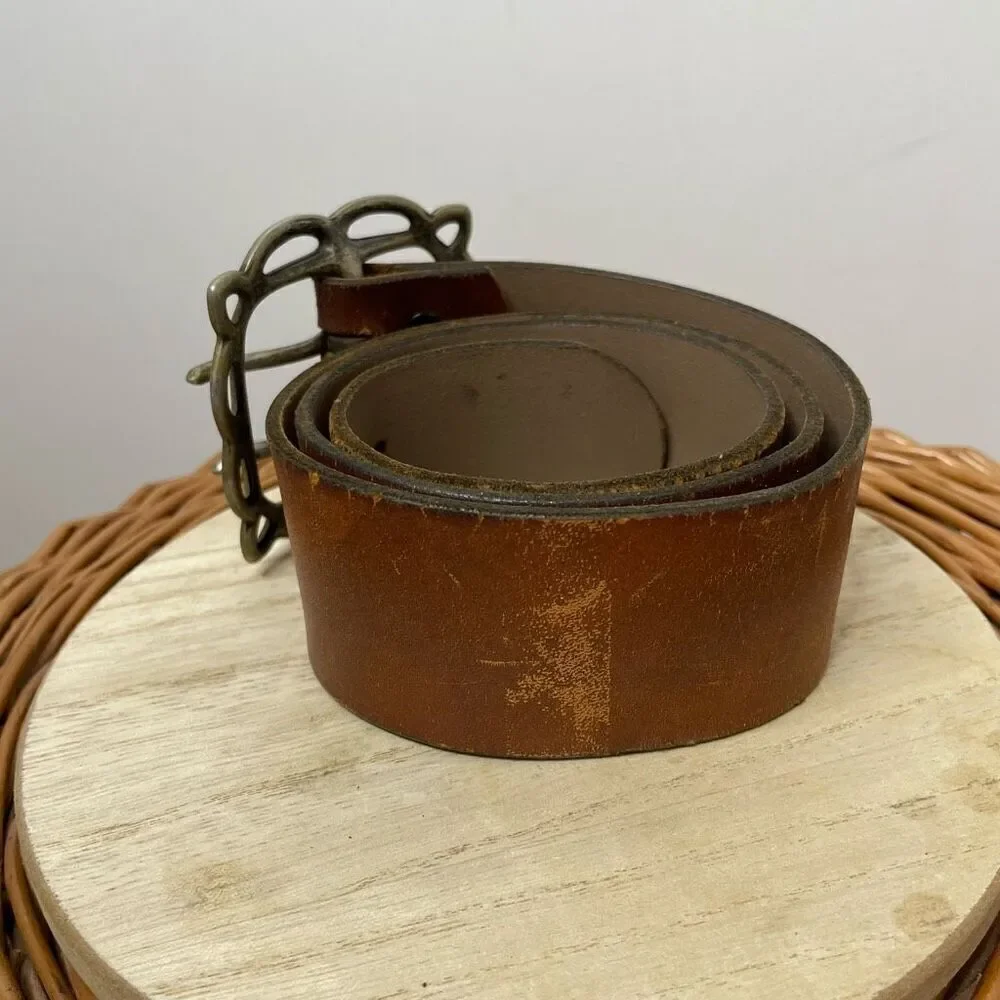 Ibex Vintage Distressed Leather Belt with Metal Buckle Cowhide England Size 34
